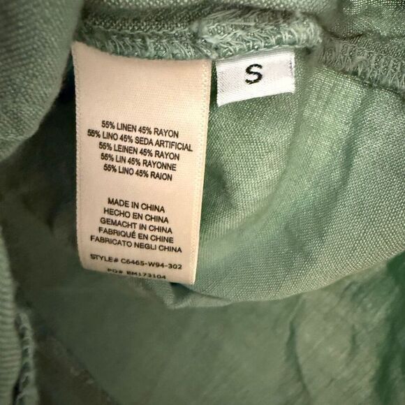 Cloth & Stone Green Button Front Romper Short Sleeve Linen Rayon Blend Size S - Picture 5 of 6